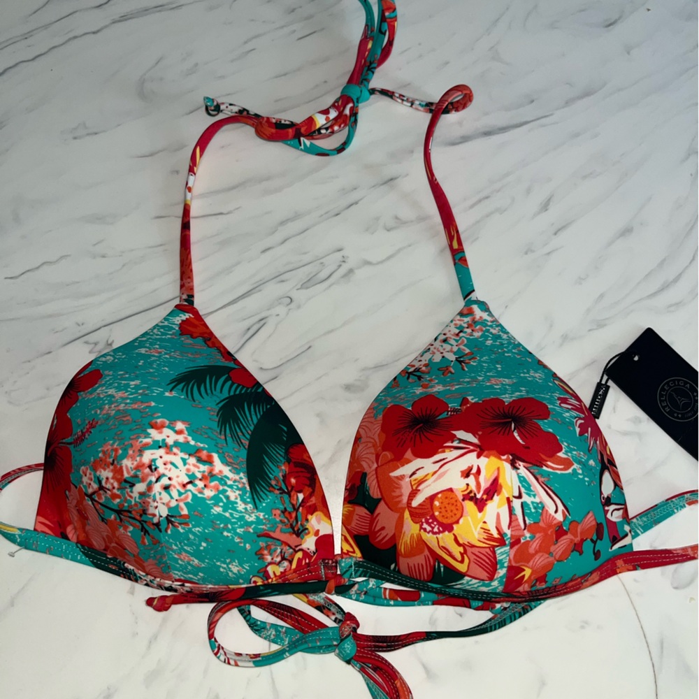RELLECIGA hawaiian Bikini Top xl padded push up Strappy Molded triangle floral